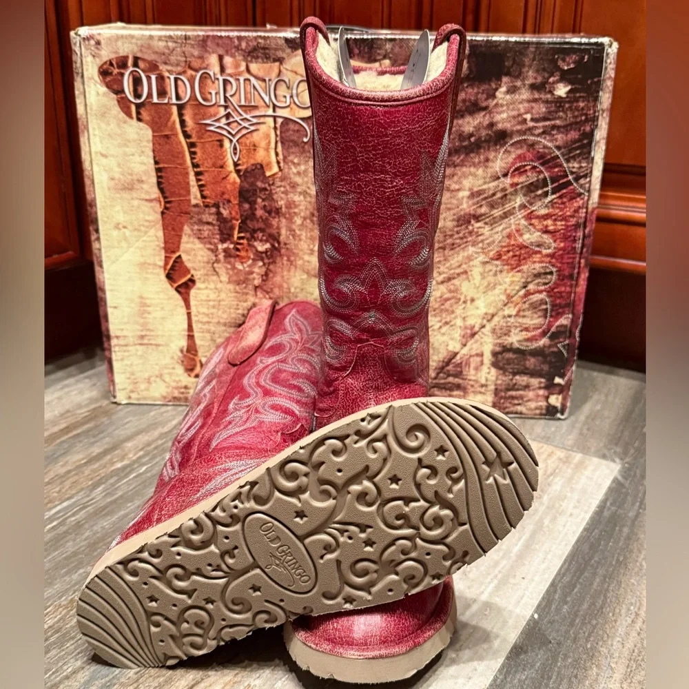 Old Gringo Boots Shearling Diego Red Winter Cowboy Boots UGG Fur Boots 7 Rare - Picture 6 of 8